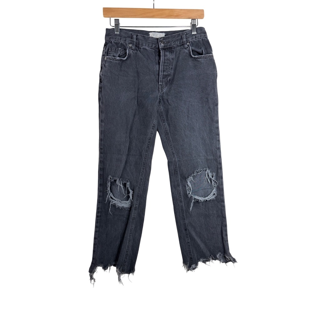 Free People Maggie‎ Straight Leg Distressed Jeans size 24 Black